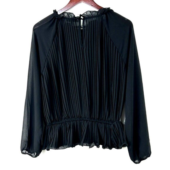 Story On Womens Size L Black Blouse Flouncy Sheer Ruffled Bohemian Flowy Top R3 - Picture 4 of 8
